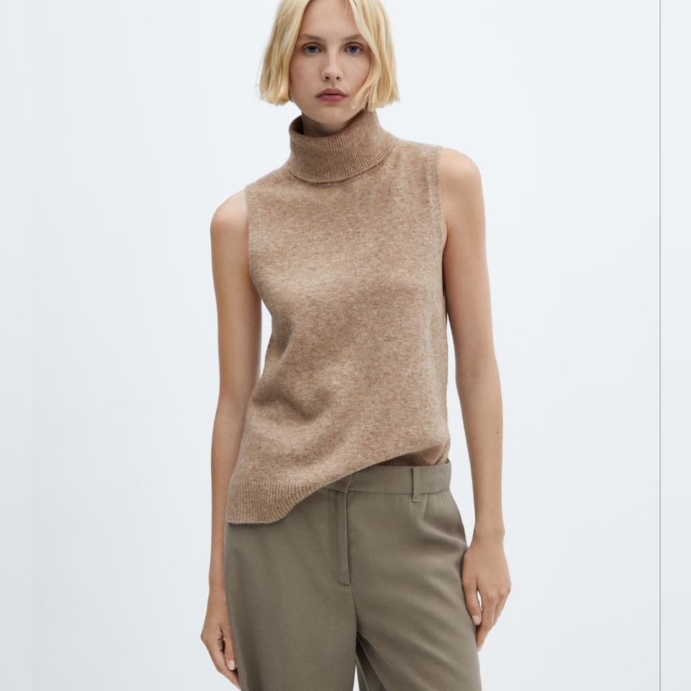 Talbots Tan Sleeveless Turtleneck Knit Sweater size L